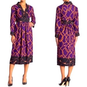 Neiman Marcus Vintage Dress Purple Chain Print V Neck Midi Dress / 2